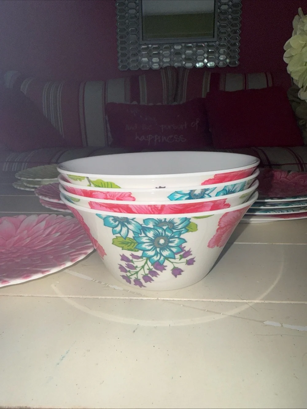 Target Home l 4 Bowls Melamine Plate Pink floral